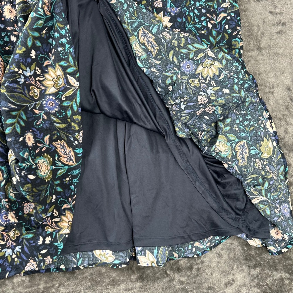 Maurices Women 3X Floral V-Neck Smocked Waist Ruffle Hem Mini Dress Navy Blue - Picture 7 of 8
